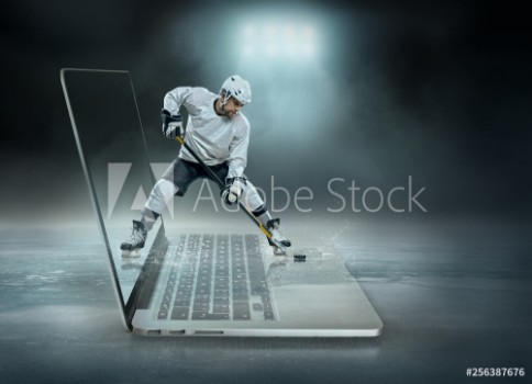 Picture of Caucassian ice hockey Players in dynamic action in a professiona